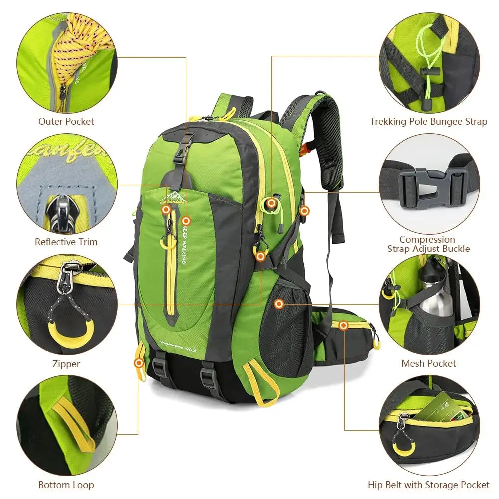 Waterproof Nylon Hiking Backpack With Large Capacity For Outdoor Travel
