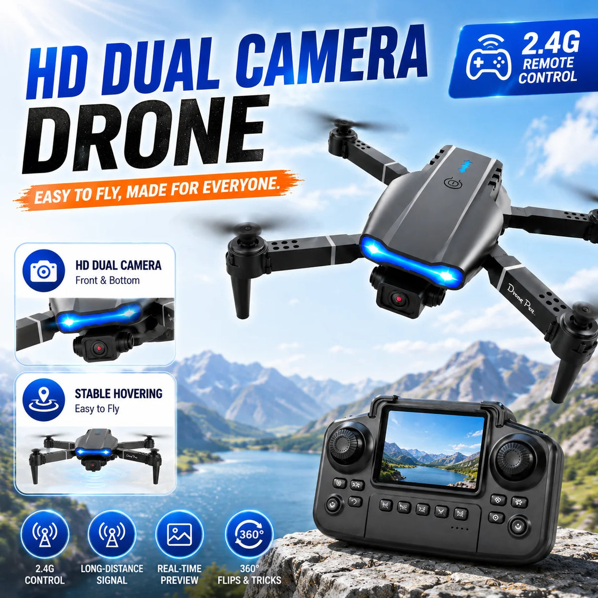 ZNLYRION 4K Dual Camera Foldable RC Drone With Intelligent Flight