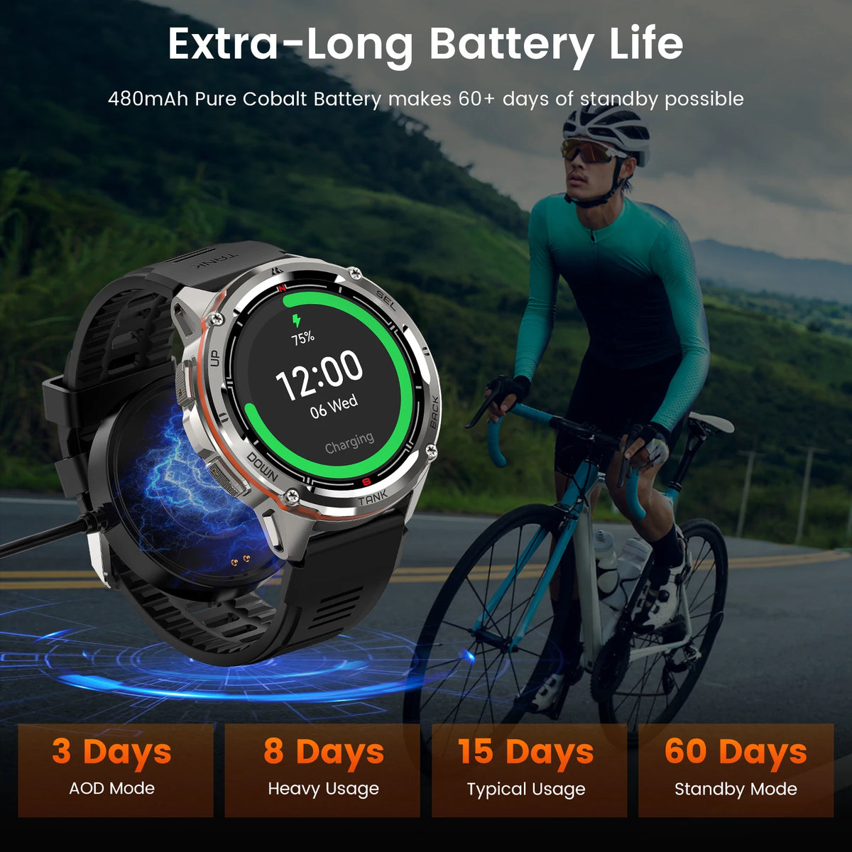 Kospet Tank T3 Ultra Rugged Gps Smartwatch Amoled Fitness Bluetooth