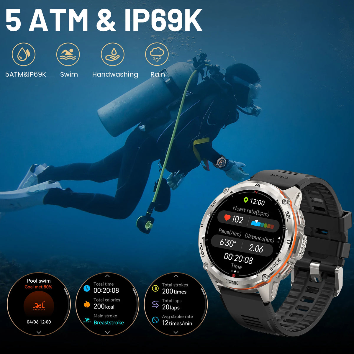 Kospet Tank T3 Ultra Rugged Gps Smartwatch Amoled Fitness Bluetooth