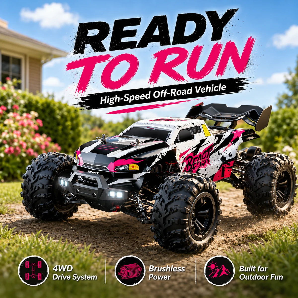 ZNLYRION 4WD Brushless Off Road Monster Truck with LED Headlights