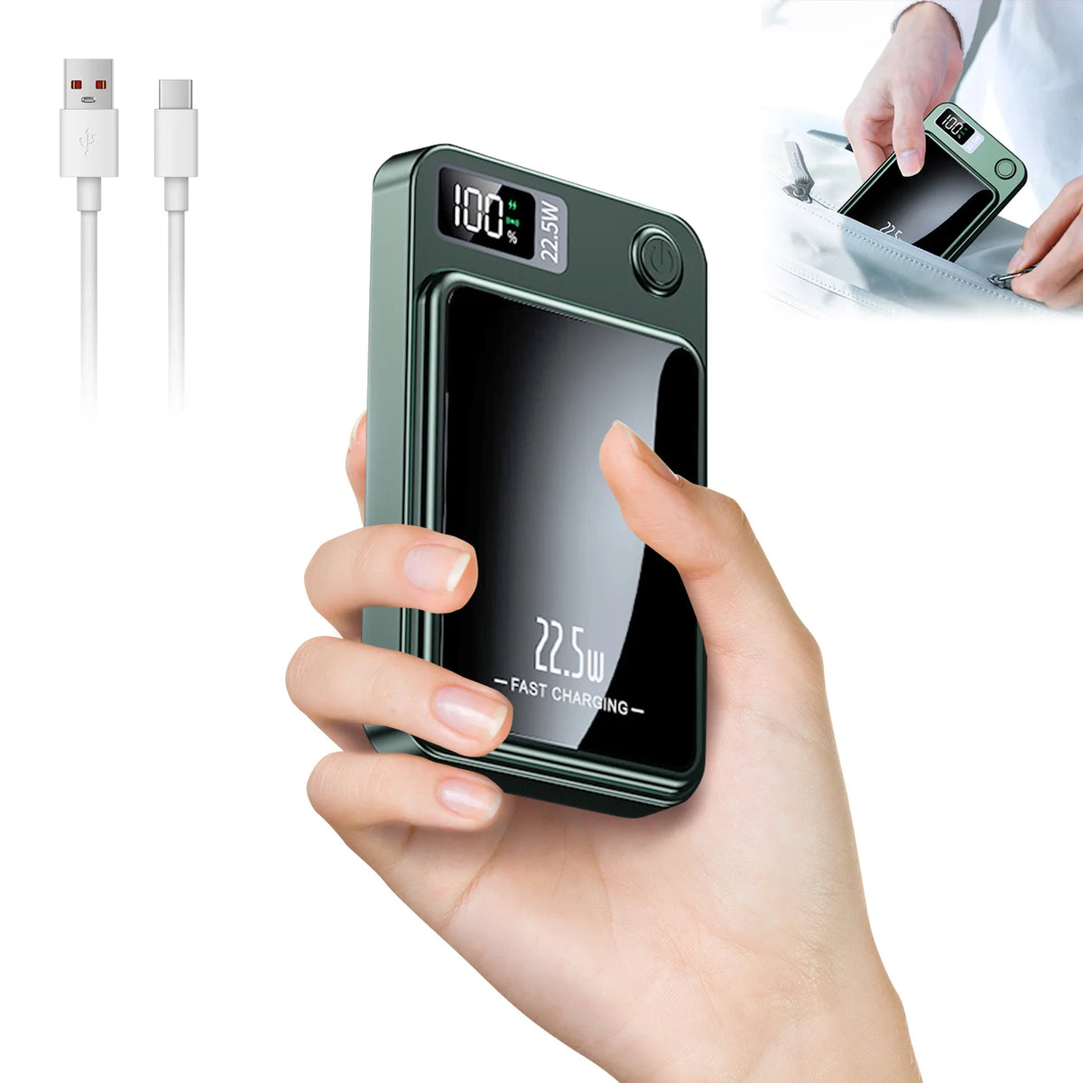 Wireless Solar Power Bank 10000mAh Portable Charger With Led Display