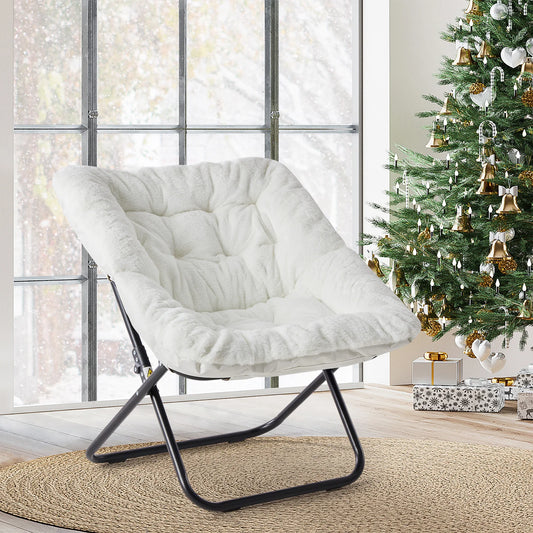 JHK Faux Fur Folding Saucer Chair With Padded Metal Frame