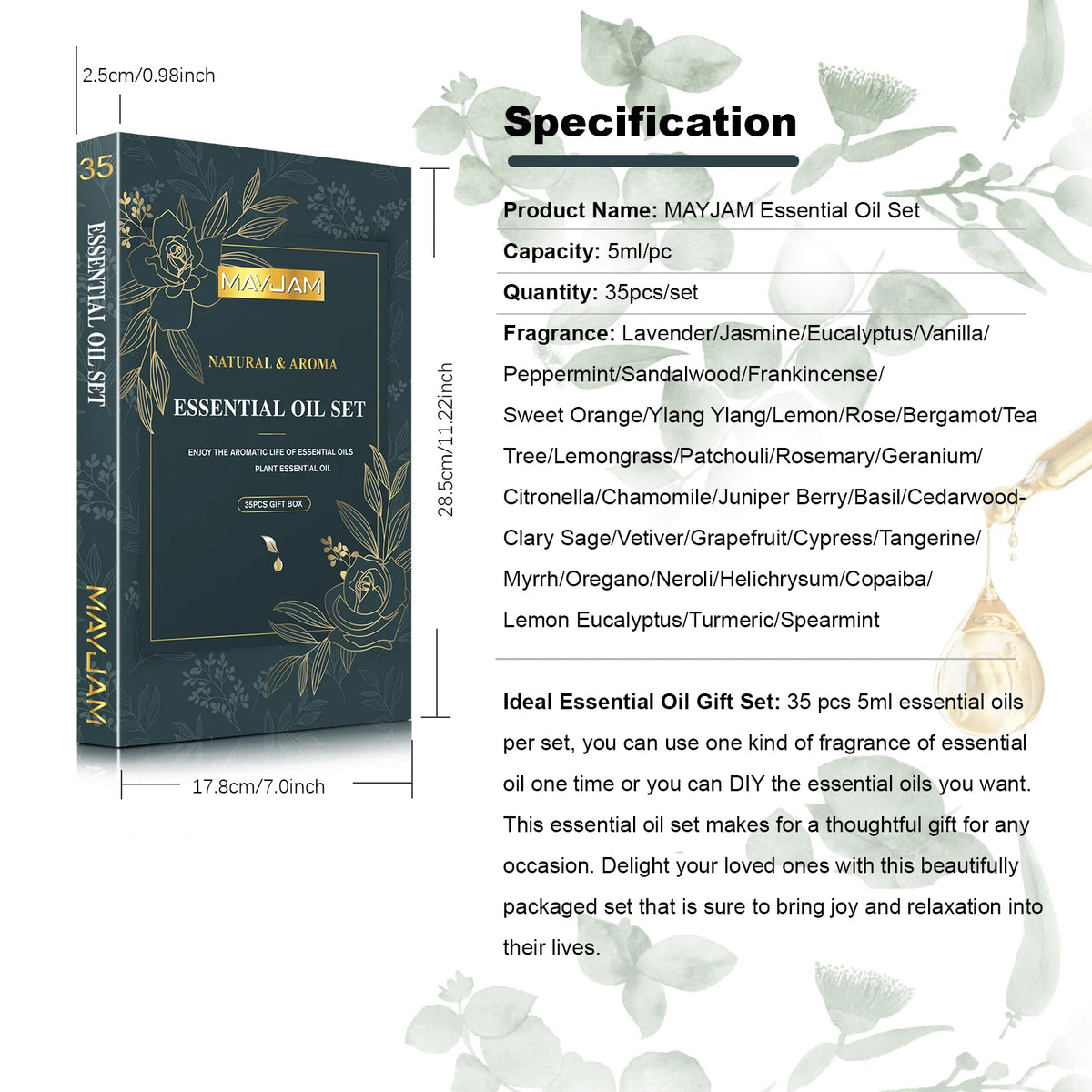 MAYJAM Essential Oils Aromatherapy Gift Set With Botanical Scents