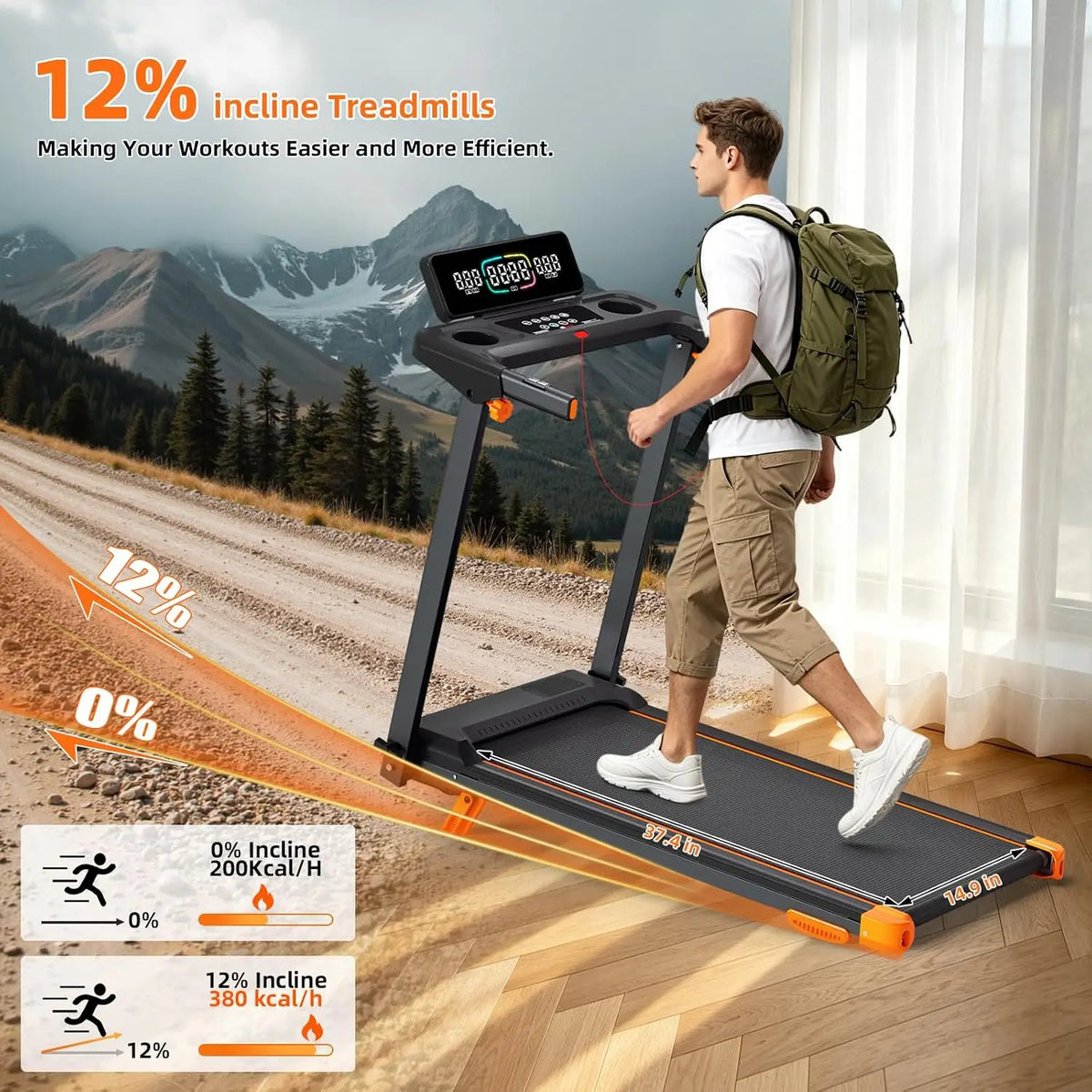 Compact Foldable Walking Treadmill Featuring Adjustable Incline And Led Display