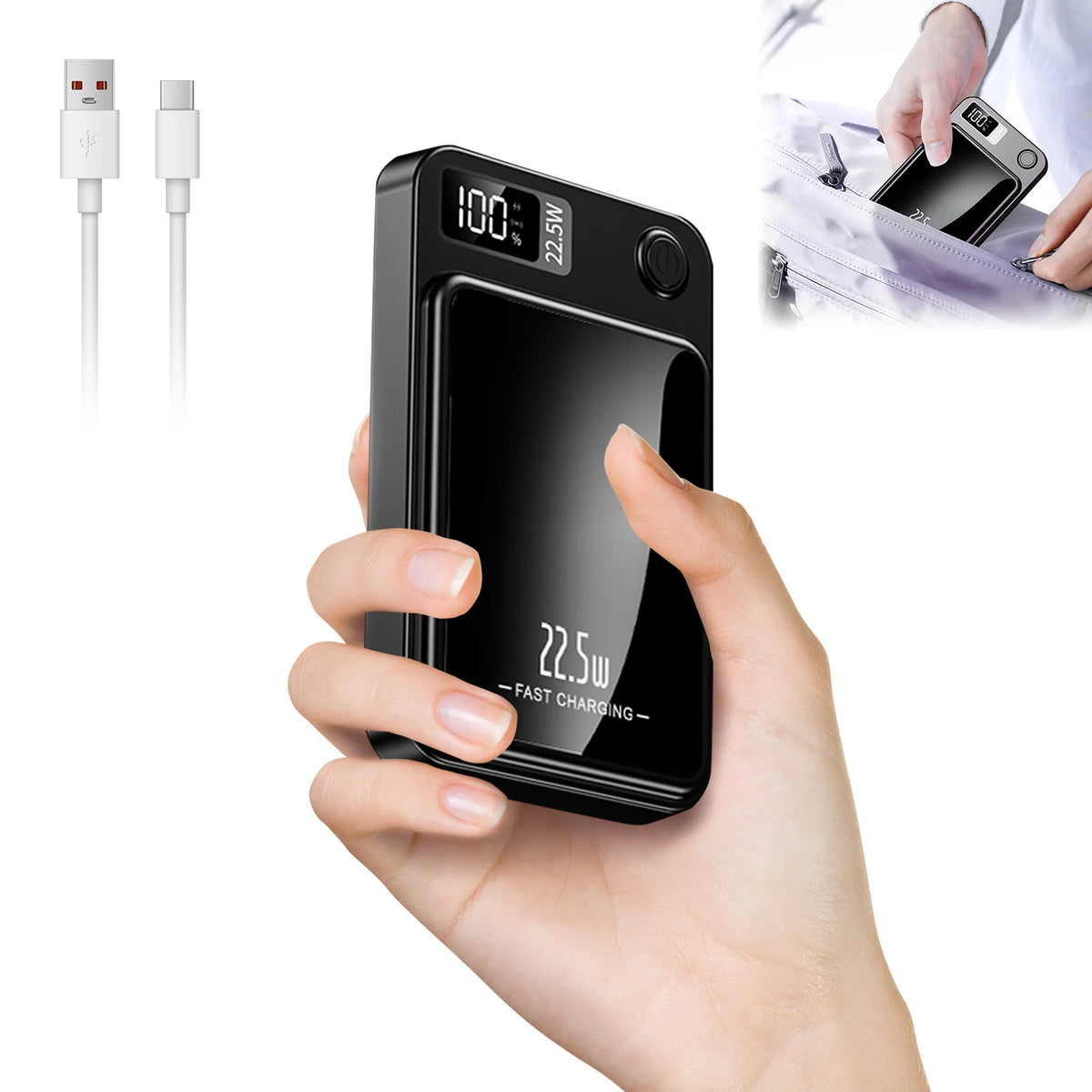 Wireless Solar Power Bank 10000mAh Portable Charger With Led Display