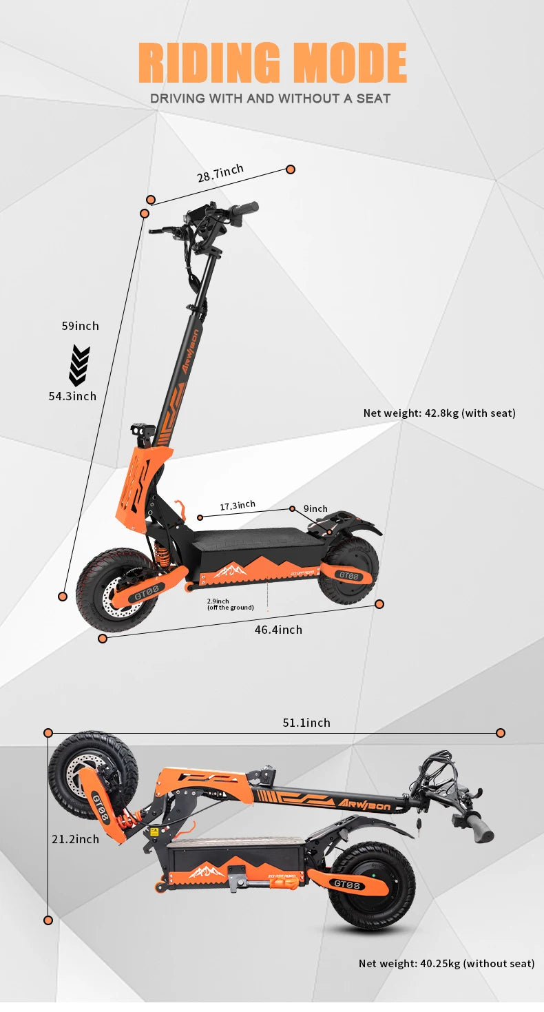 Arwibon Dual Motor Off Road Electric Scooter With Folding Frame