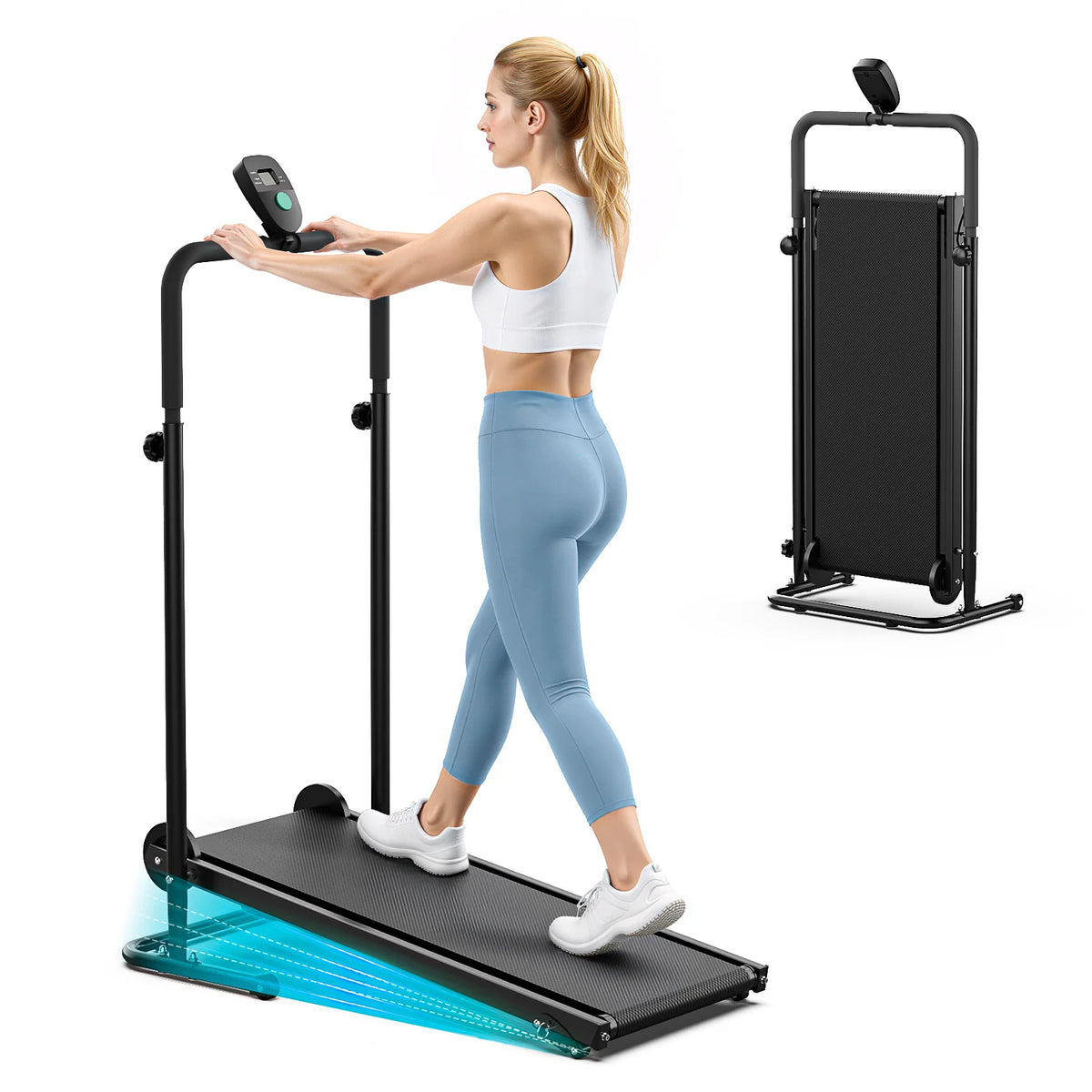 AKLUER Non-Motorized Treadmill With Fixed Incline And LCD Monitor