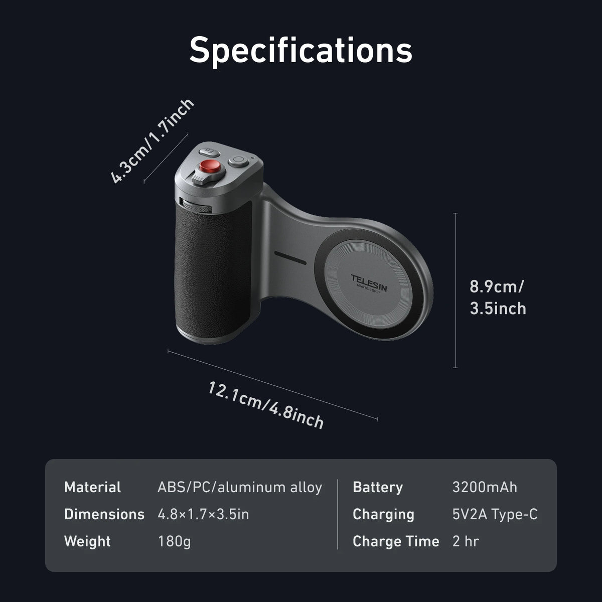 Telesin Master Grip Set With Magnetic Mount And 3200mah Wireless Charger