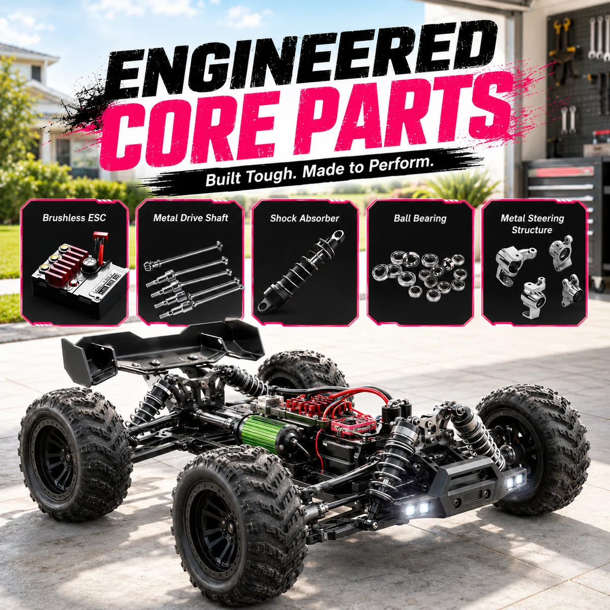 ZNLYRION 4WD Brushless Off Road Monster Truck with LED Headlights