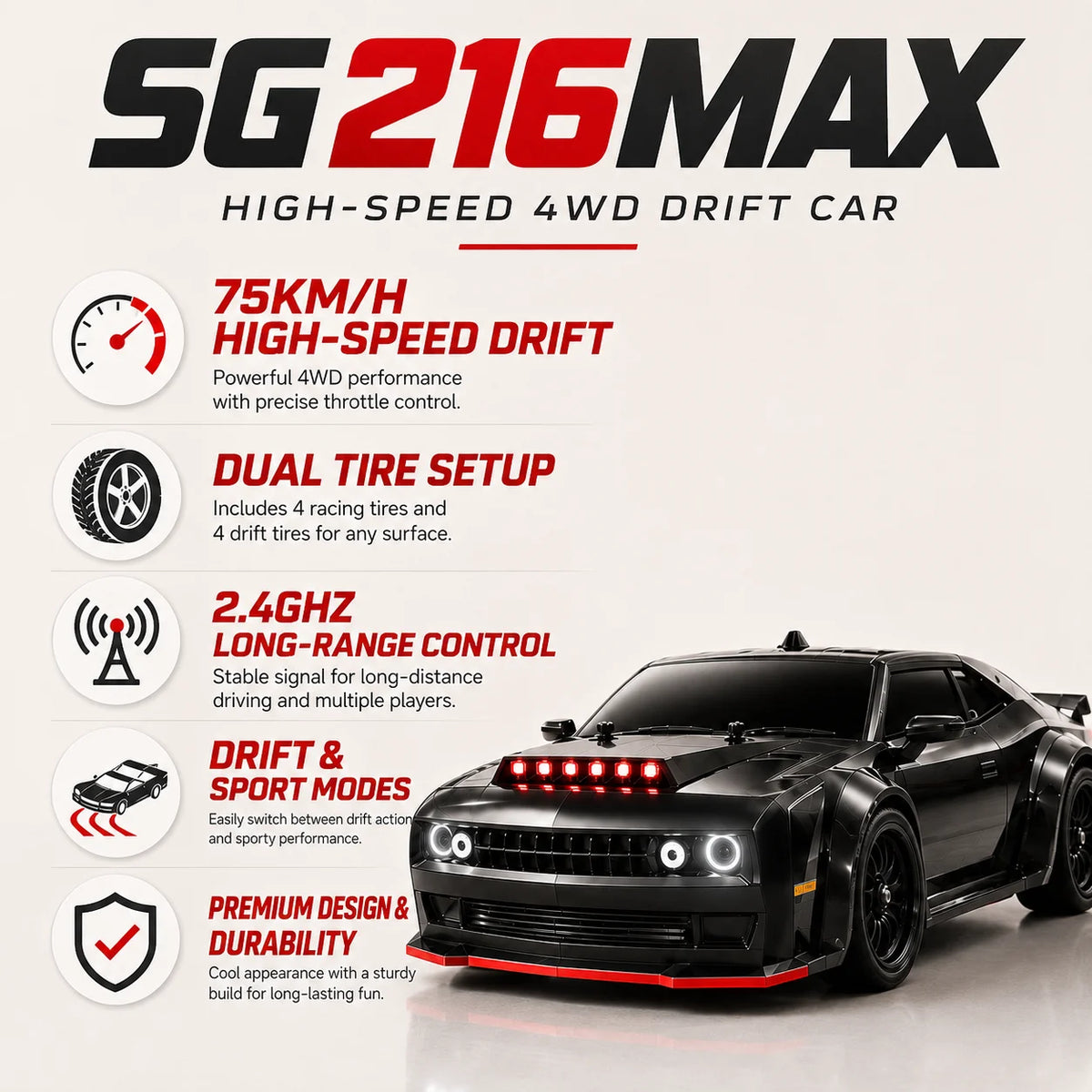 ZNLYRION Brushless RC Drift Car With 4WD Racing Action Lights