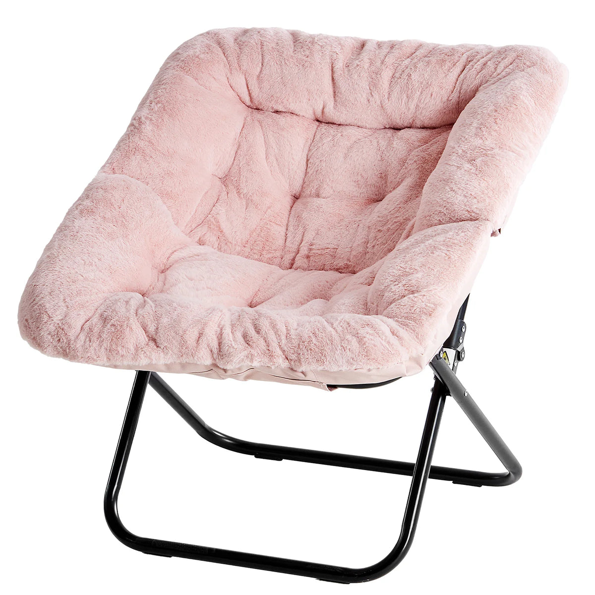 JHK Faux Fur Folding Saucer Chair With Padded Metal Frame