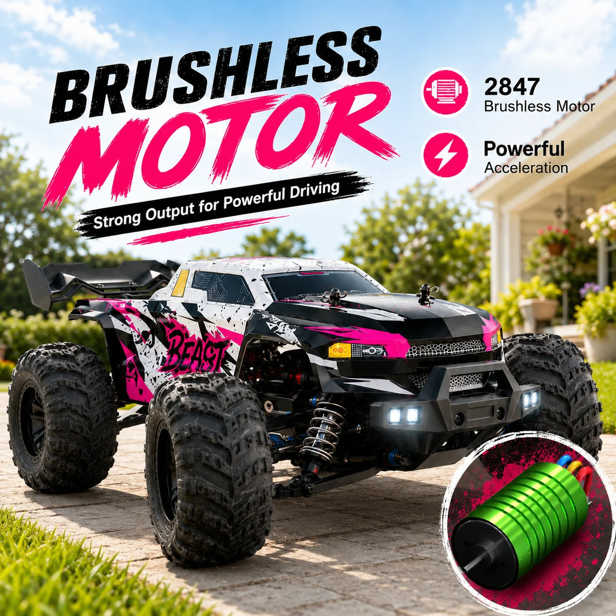 ZNLYRION 4WD Brushless Off Road Monster Truck with LED Headlights