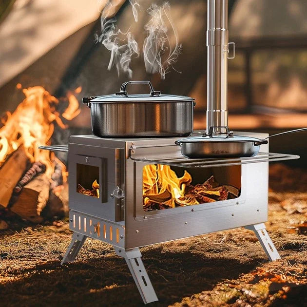 Unho Portable Wood Burning Tent Stove for Outdoor Heating and Cooking
