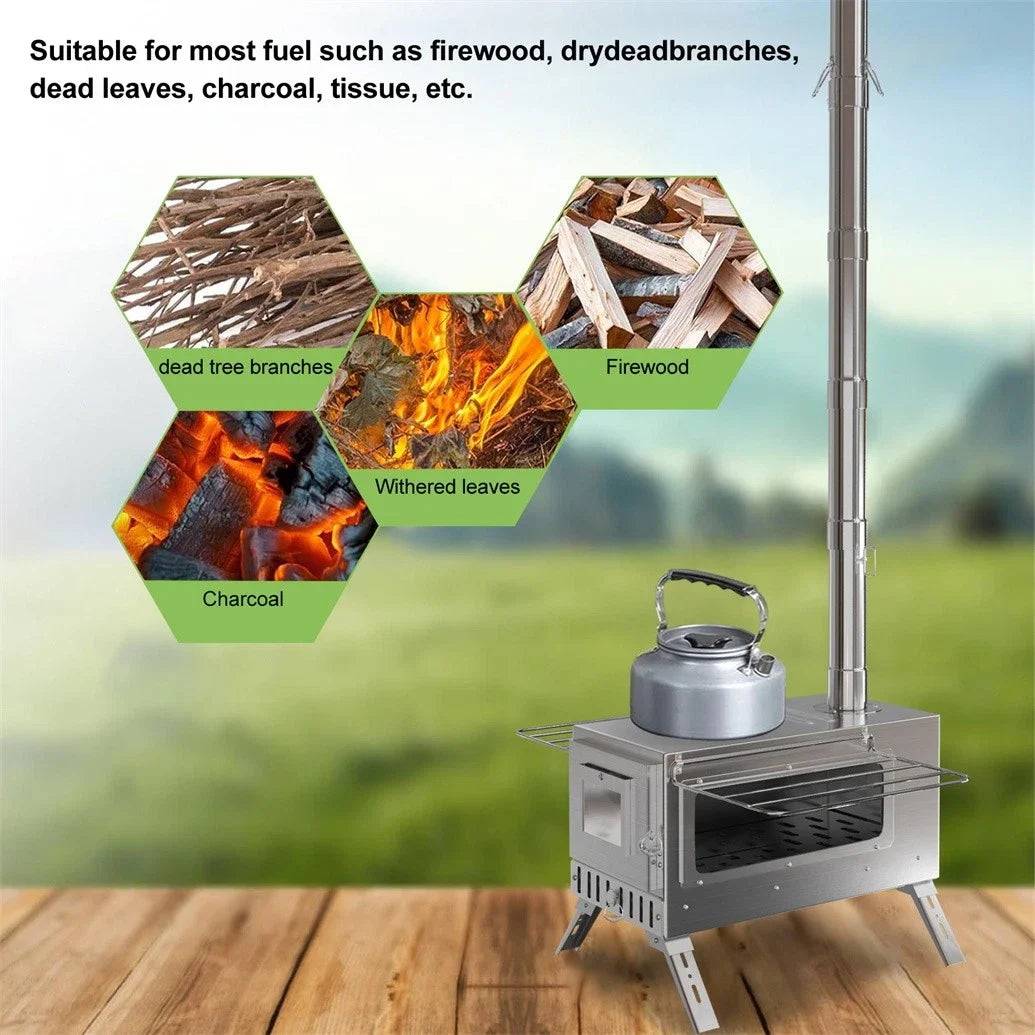 Unho Portable Wood Burning Tent Stove for Outdoor Heating and Cooking