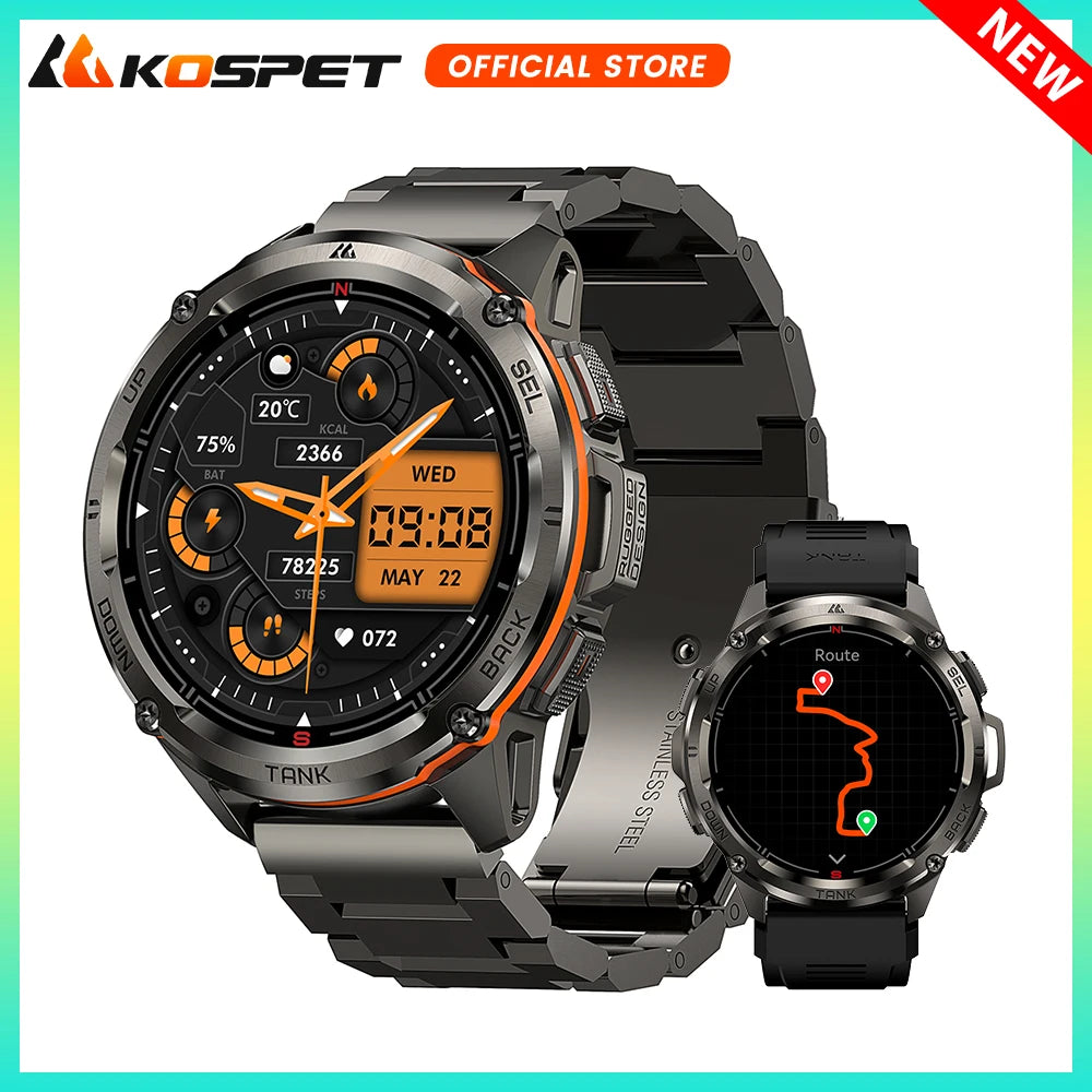 Kospet Tank T3 Ultra Rugged Gps Smartwatch Amoled Fitness Bluetooth