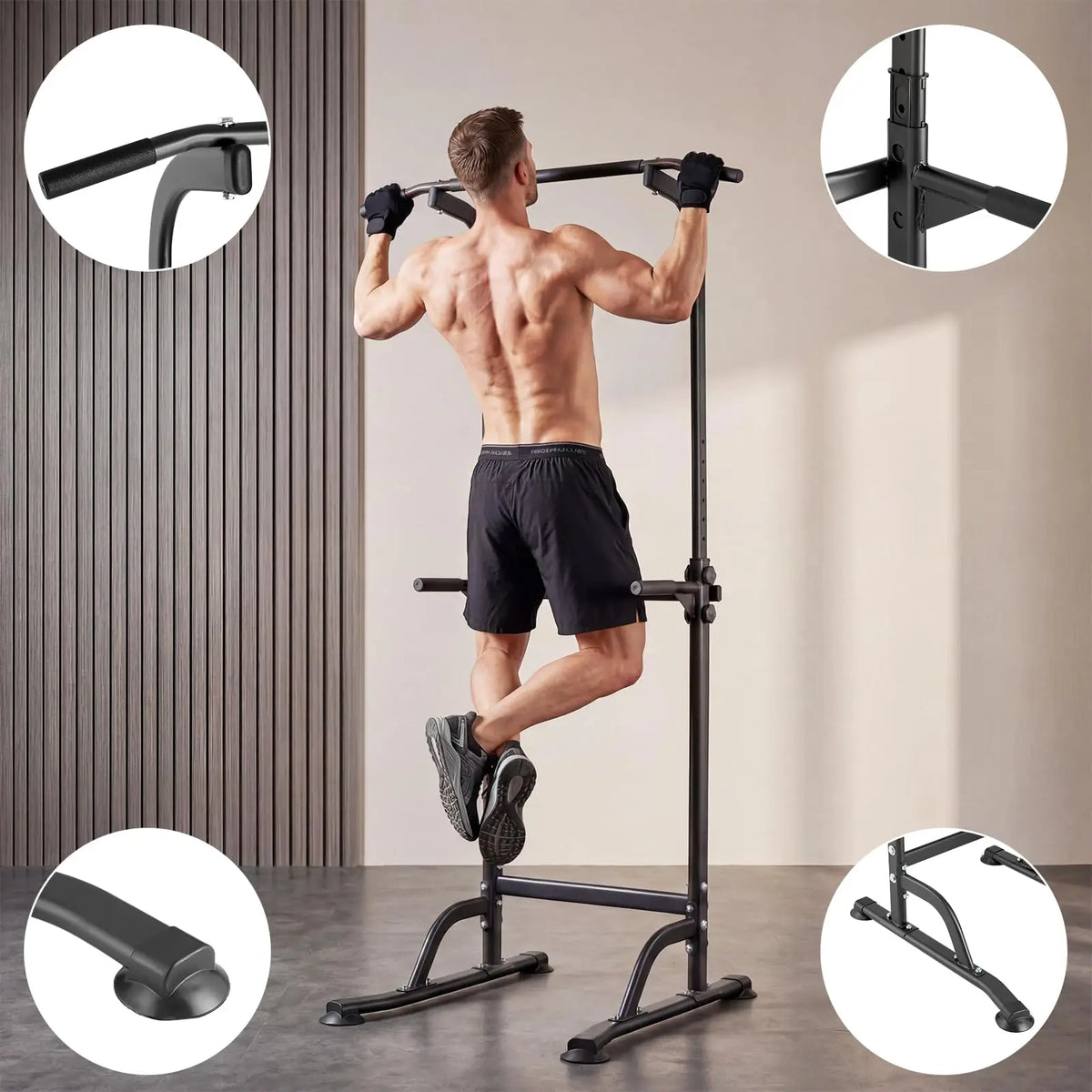 HiMISS Adjustable Power Tower Dip Station With Pull Up Bar