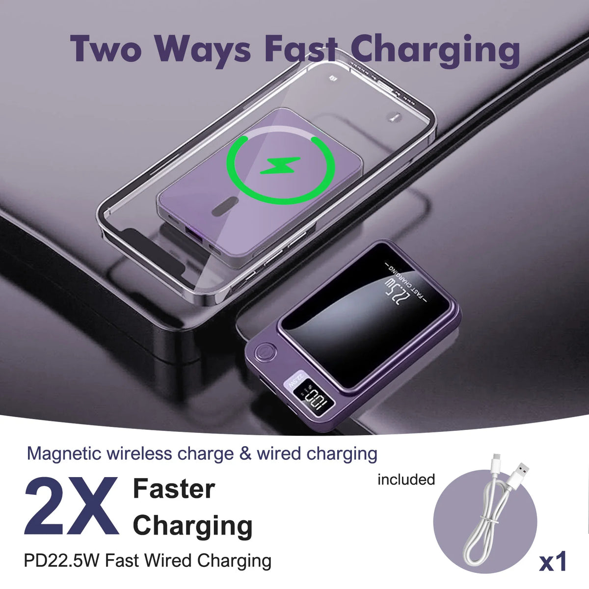 Wireless Solar Power Bank 10000mAh Portable Charger With Led Display