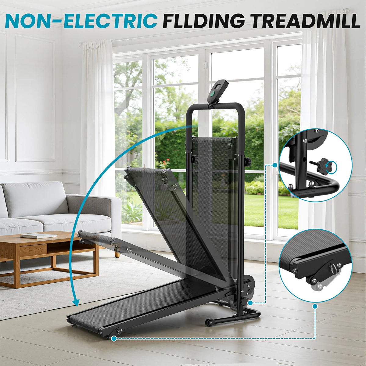 AKLUER Non-Motorized Treadmill With Fixed Incline And LCD Monitor