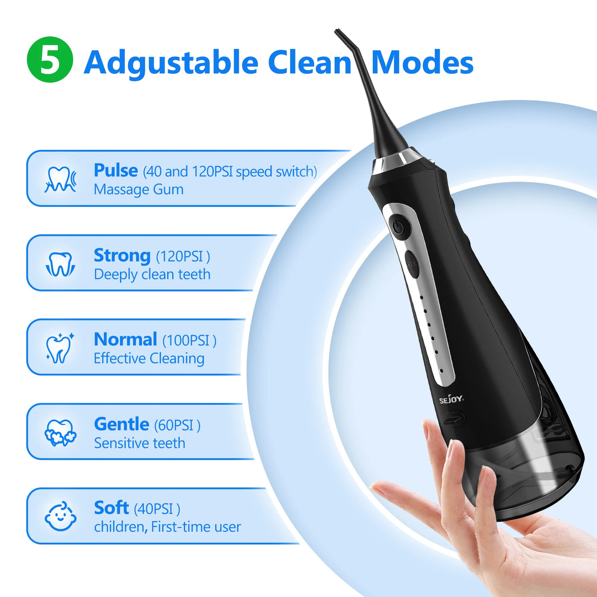 Sejoy Portable Electric Water Flosser With Multiple Cleaning Modes