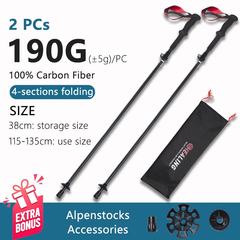 Okhealing Damping Carbon Fiber Trekking Poles Folding Telescopic Hiking