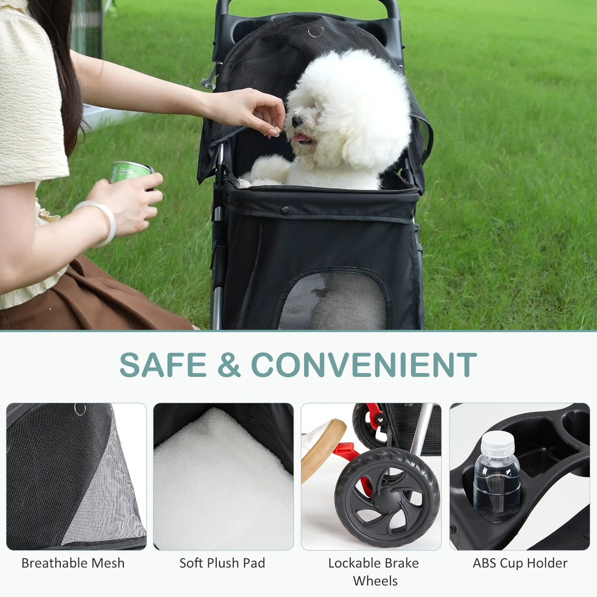 JHK Foldable Pet Stroller for Small Dogs and Cats Outdoors