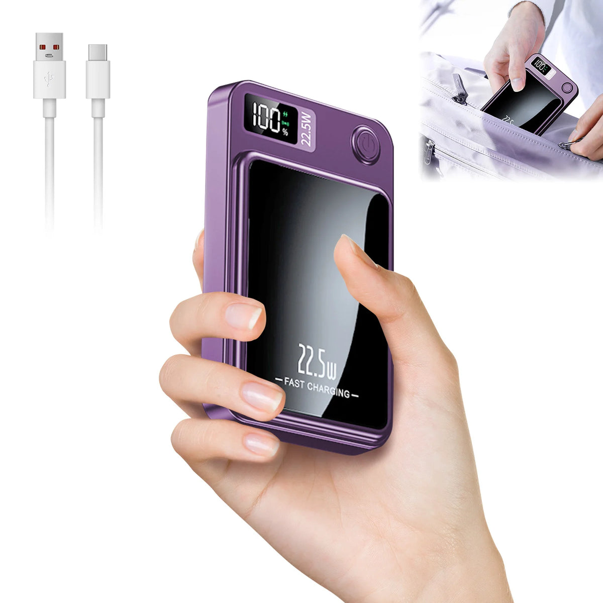 Wireless Solar Power Bank 10000mAh Portable Charger With Led Display