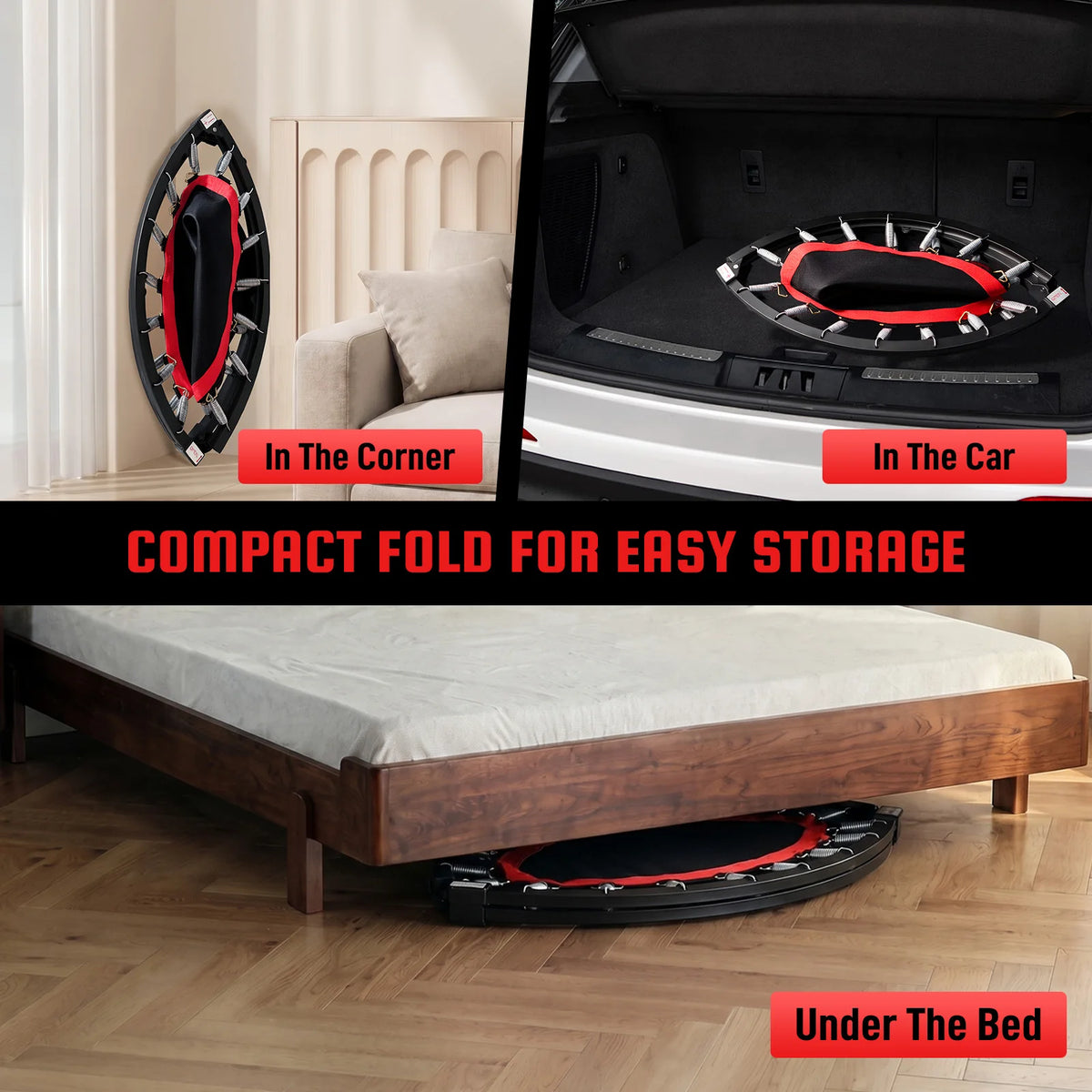 Folding Fitness Rebounder Trampoline With Support Handlebar for Cardio Workouts