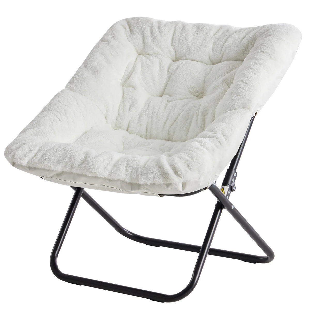 JHK Faux Fur Folding Saucer Chair With Padded Metal Frame