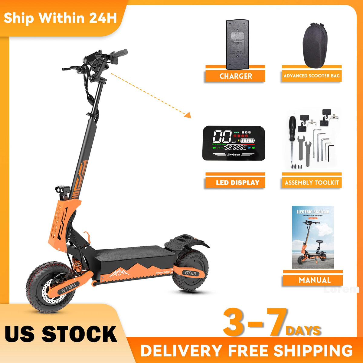 Arwibon Dual Motor Off Road Electric Scooter With Folding Frame