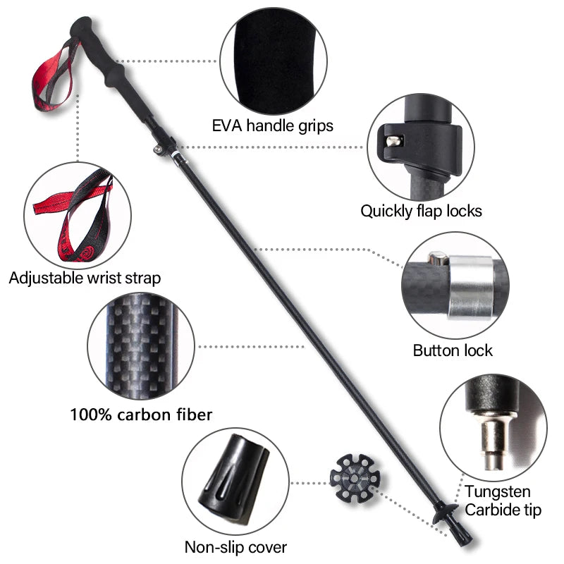 Okhealing Damping Carbon Fiber Trekking Poles Folding Telescopic Hiking