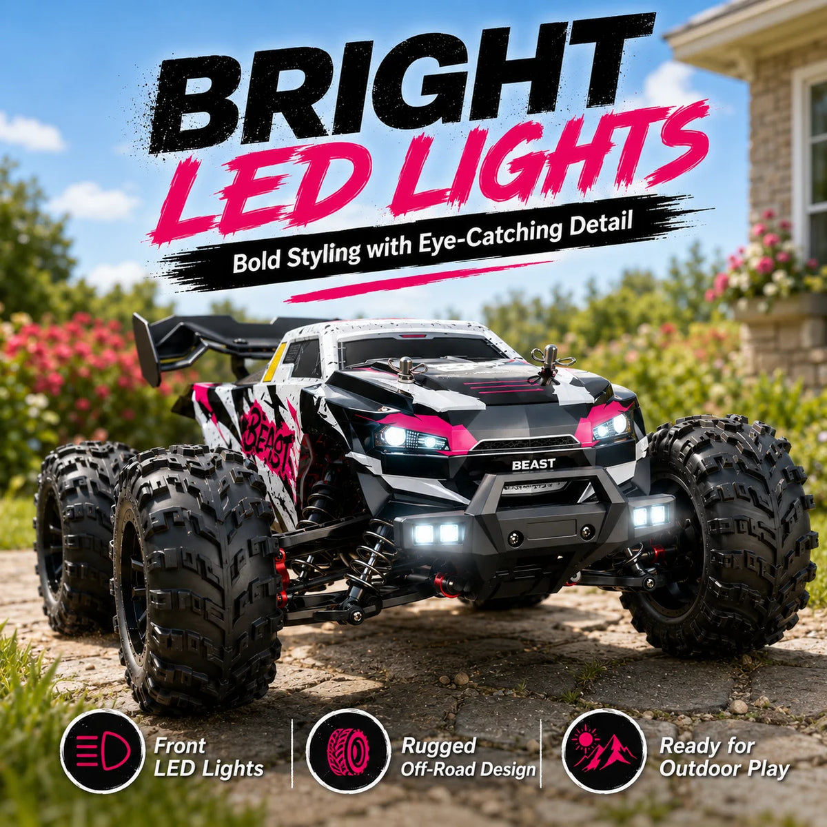 ZNLYRION 4WD Brushless Off Road Monster Truck with LED Headlights