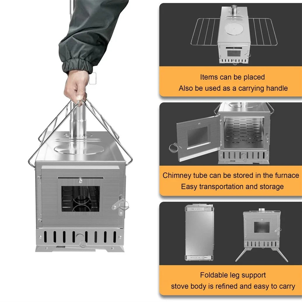 Unho Portable Wood Burning Tent Stove for Outdoor Heating and Cooking