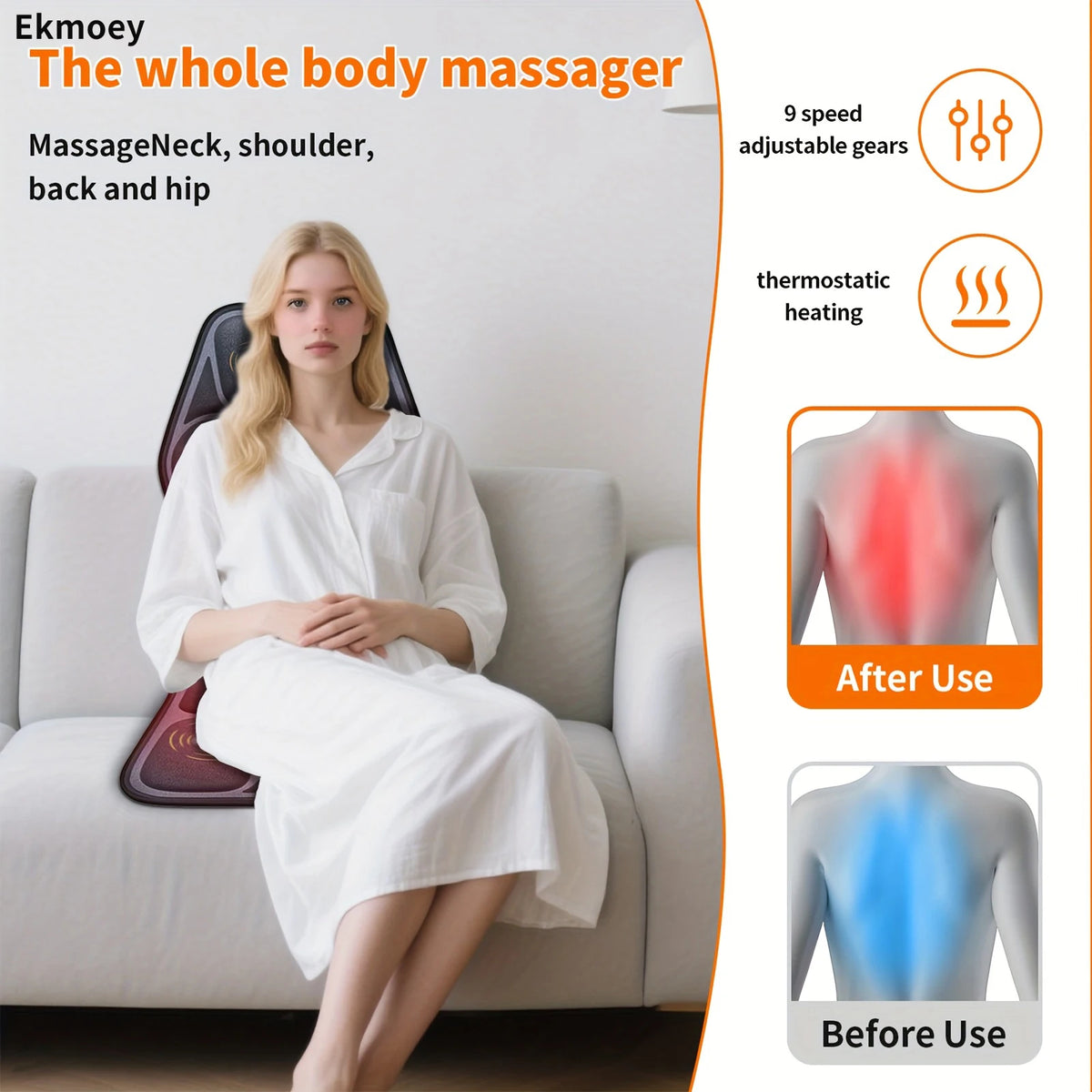 Ekmoey Massage Seat Cushion With Vibration And Heating Pad