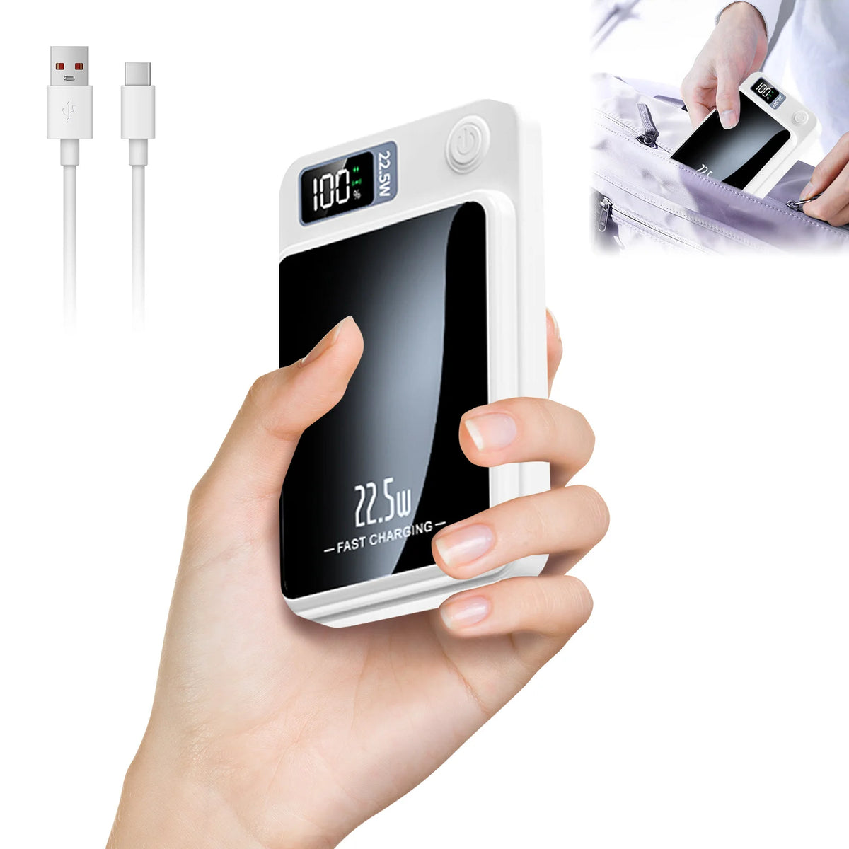 Wireless Solar Power Bank 10000mAh Portable Charger With Led Display