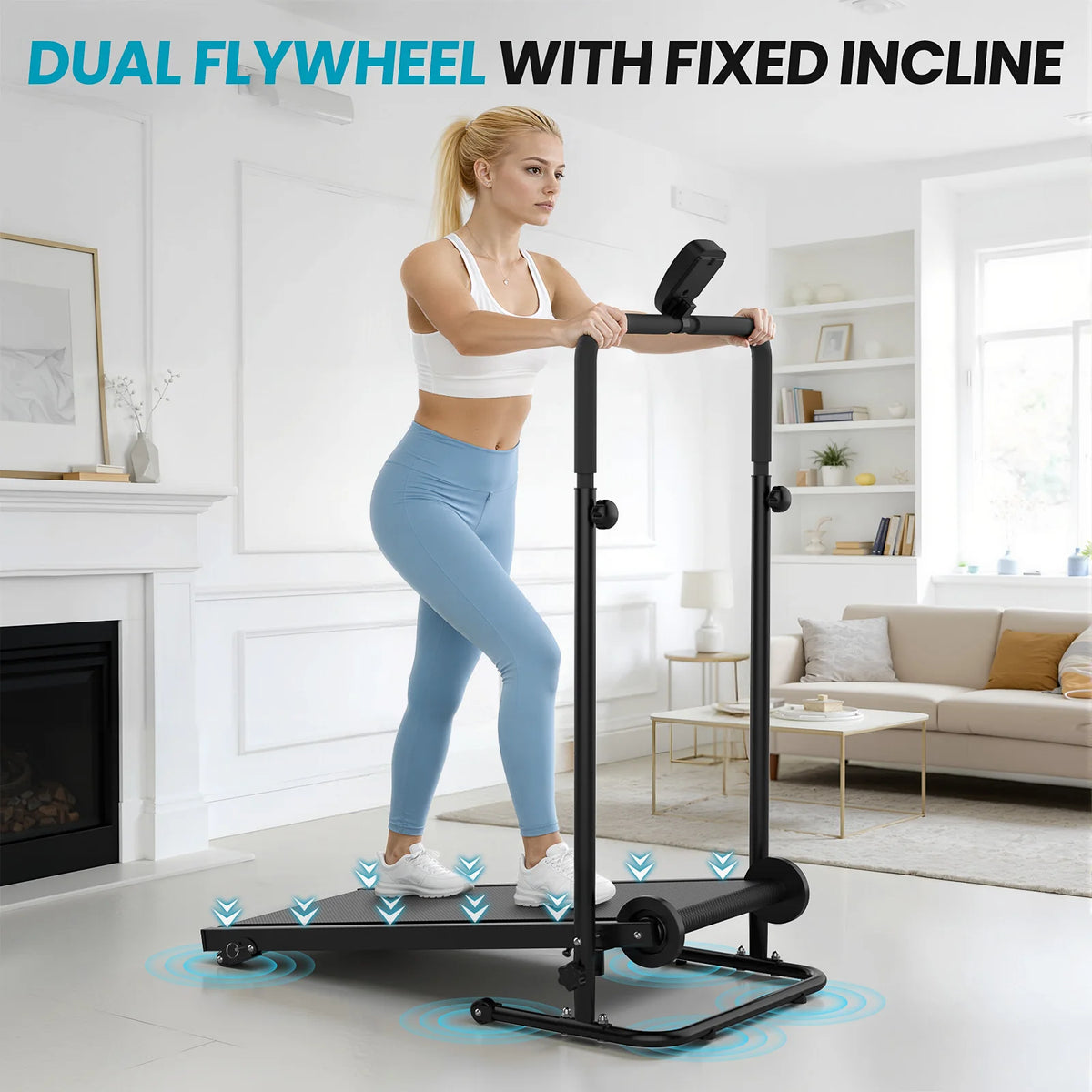 AKLUER Non-Motorized Treadmill With Fixed Incline And LCD Monitor