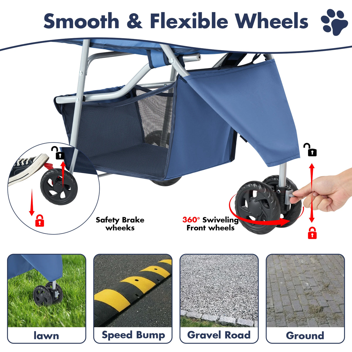 JHK Foldable Pet Stroller for Small Dogs and Cats Outdoors