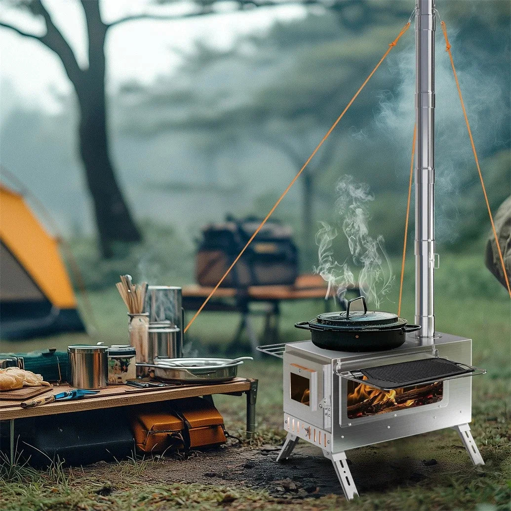 Unho Portable Wood Burning Tent Stove for Outdoor Heating and Cooking