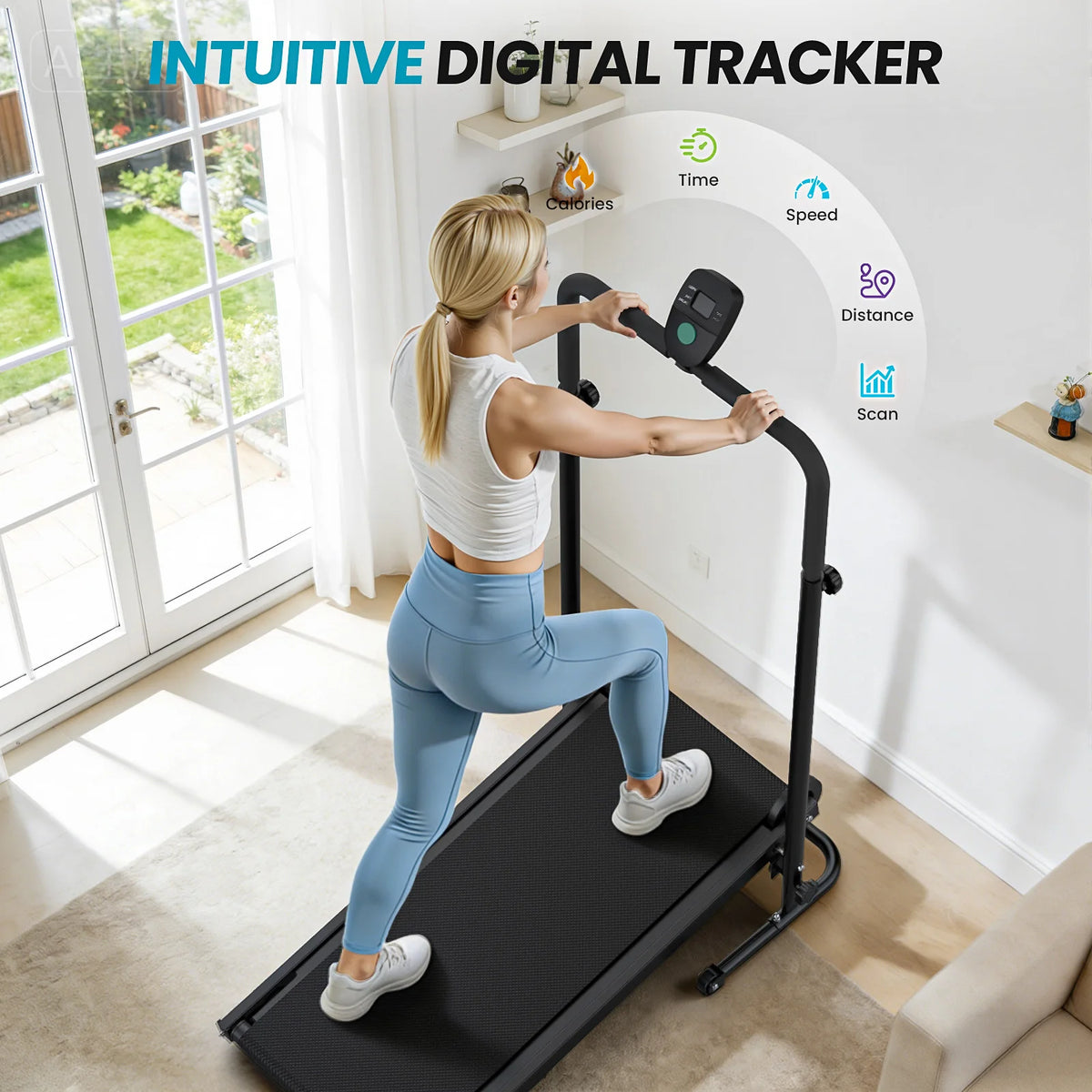AKLUER Non-Motorized Treadmill With Fixed Incline And LCD Monitor