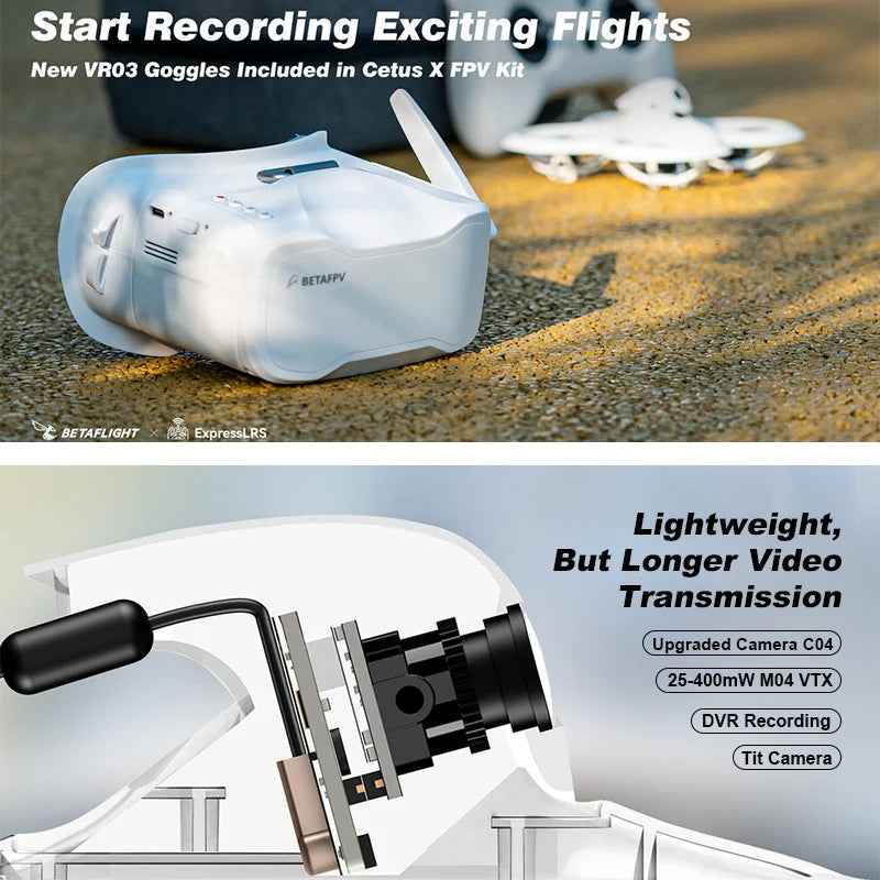 BETAFPV Cetus X FPV Racing Drone Kit With VR03 Goggles and Transmitter