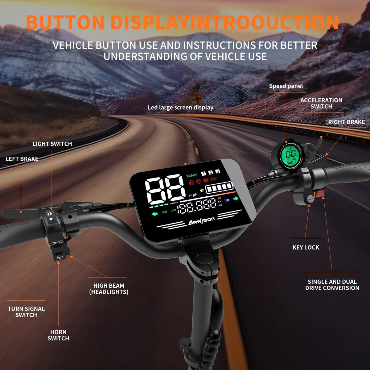 Arwibon Dual Motor Off Road Electric Scooter With Folding Frame